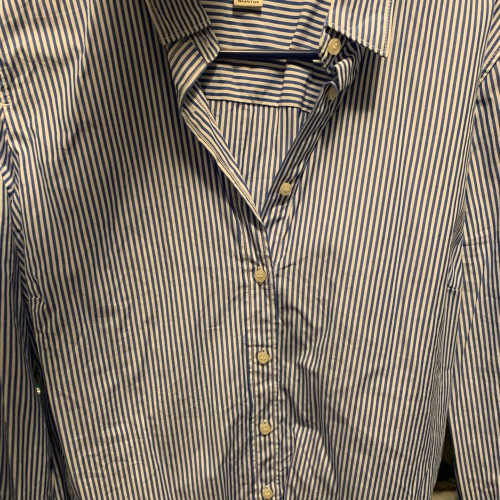 Blue and white button up long sleeve
